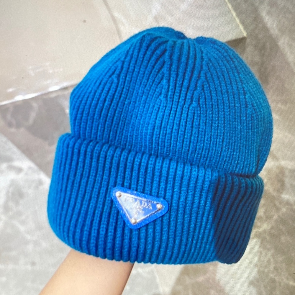 Prada Women's Bold Blue Ribbed Beanie